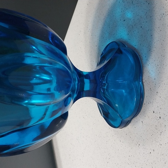 LE Smith Blue Glass Compote Dish Candy Dish 6 Petals - Picture 3 of 5